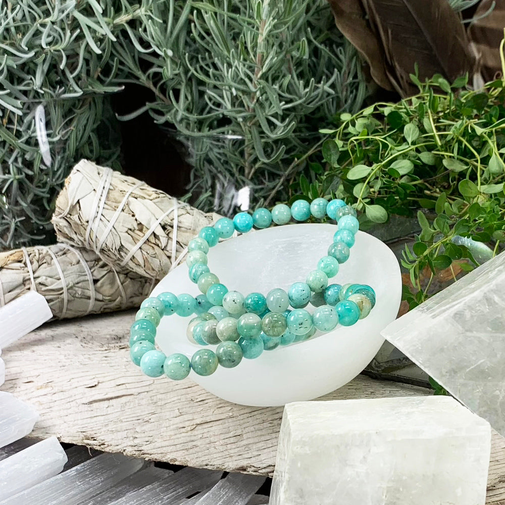 Mala Amazonite Bracelet With Velvet Pouch