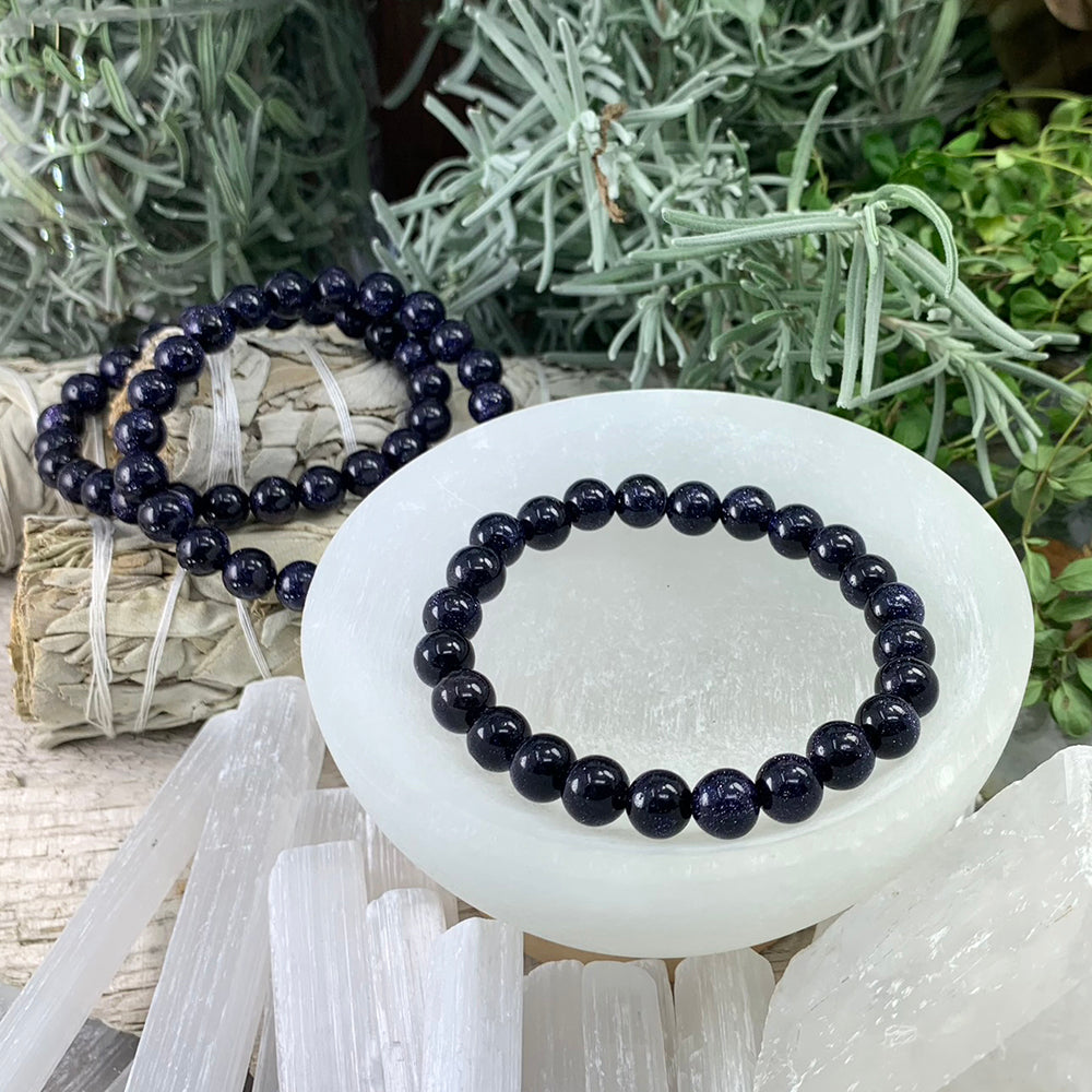 Mala Blue Sandstone Bracelet With Velvet Pouch