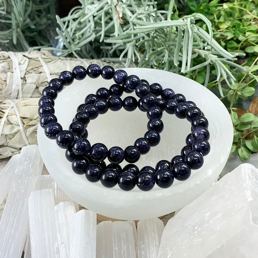 Mala Blue Sandstone Bracelet With Velvet Pouch