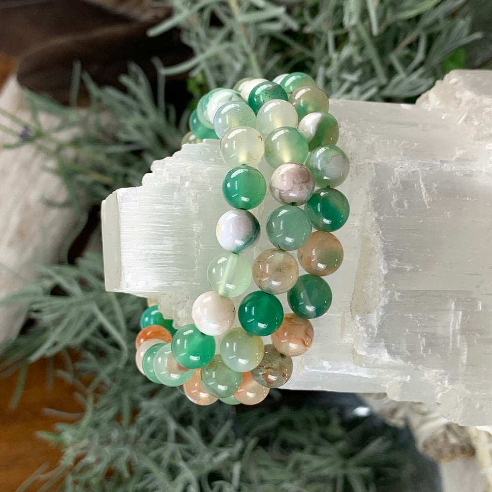 Mala Green Cherry Agate Bracelet With Velvet Pouch