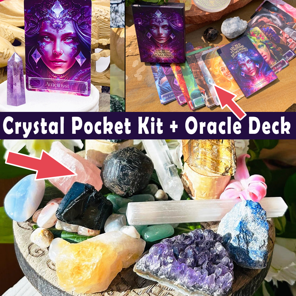 🌙 13 Piece Crystal Pocket Kit + Crystal Oracle Card Set