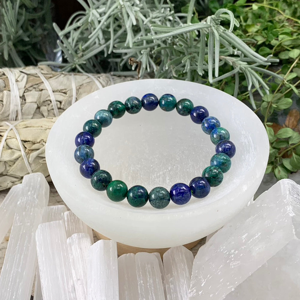 Mala Azurite Bracelet With Velvet Pouch