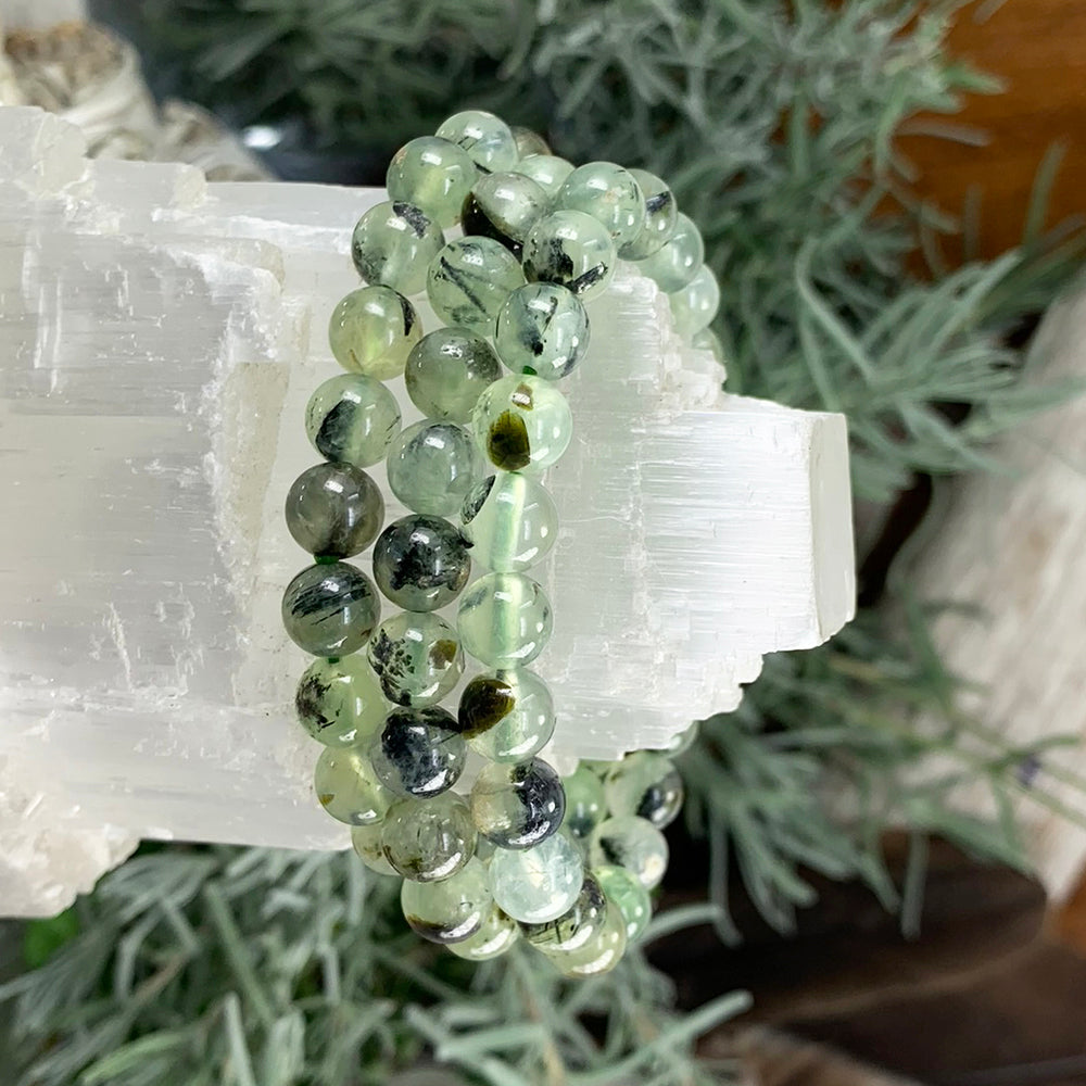 Mala Prehnite Bracelet With Velvet Pouch