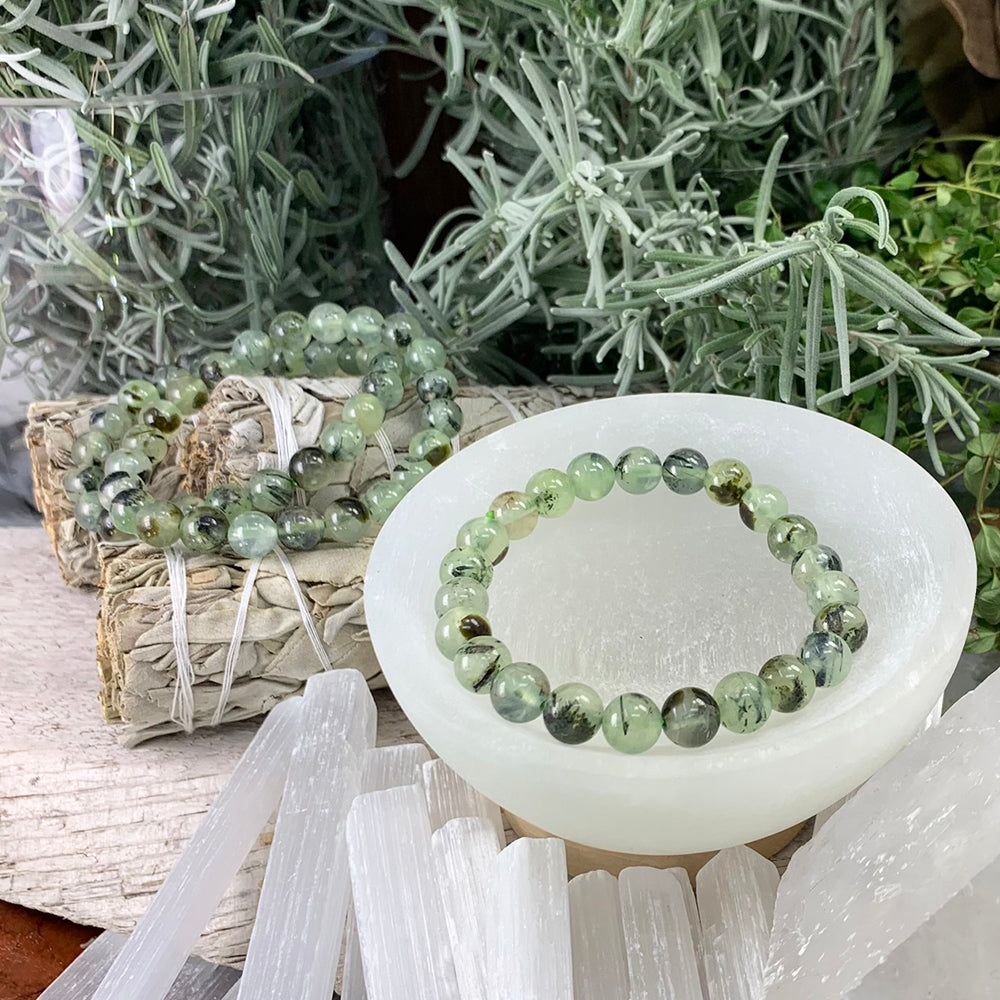 Mala Prehnite Bracelet With Velvet Pouch