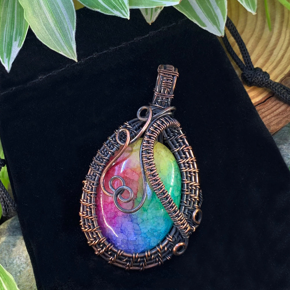 Rainbow Agate Copper Wire Pendant Necklace