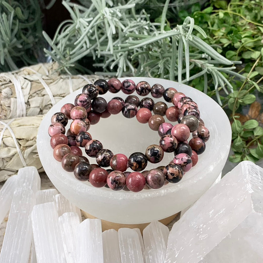 Mala Rhodonite Bracelet With Velvet Pouch