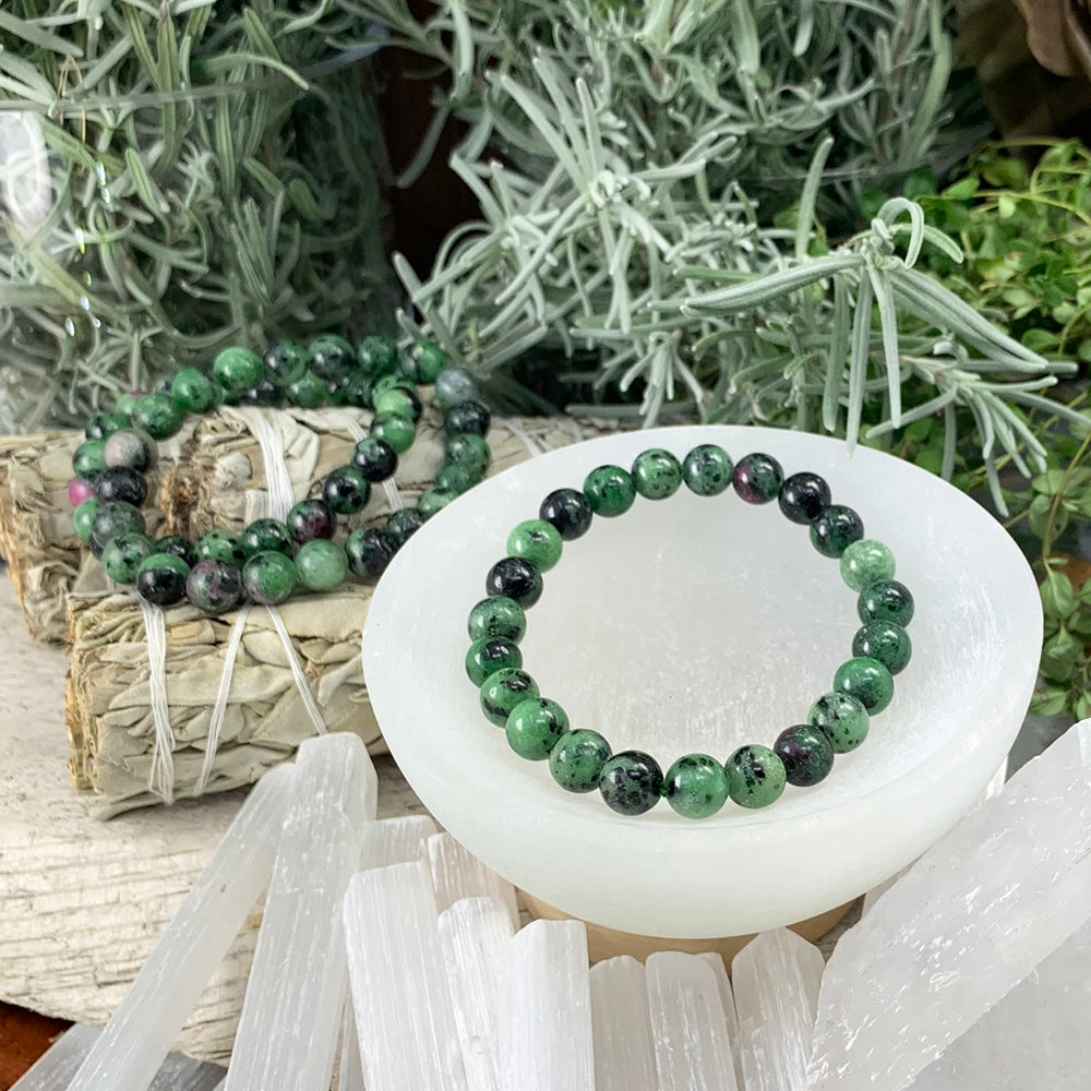 Mala Ruby Zoisite Bracelet With Velvet Pouch