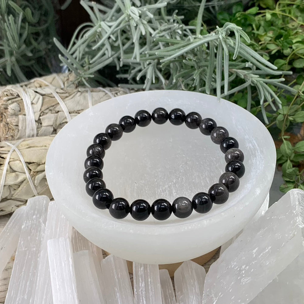 Mala Silver Obsidian Bracelet With Velvet Pouch